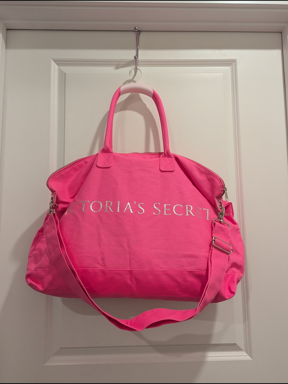 Victoria's Secret Hot Pink Canvas Tote with Shoulder Strap